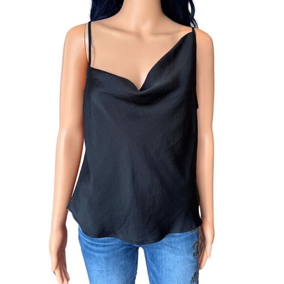 NWT Open Edit Nordstrom Black Asymmetrical Satin Top Size Small - Picture 5 of 5